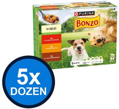 5x Bonzo - In Saus Mix Multipack (12x85g) - Hondenvoer Natvoer - 1.02 kg