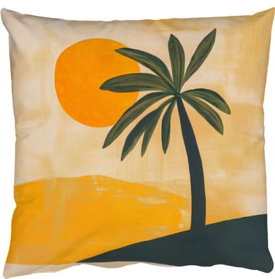Sierkussens - Kussentjes Woonkamer - 50x50 cm - Illustratie - Palmboom - Zon - Heuvels