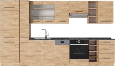 Vicco Fame-Line Complete keukeneenheid – 355 cm, WB Antraciet Krachtige eik goud