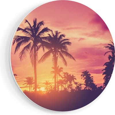 Artaza Forex Muurcirkel Tropische Palmbomen Met Zonsondergang - 40x40 cm - Klein - Wandcirkel - Rond Schilderij - Wanddecoratie Cirkel