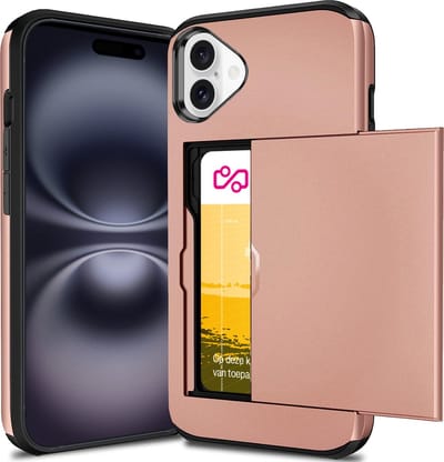 Hoesje met Pasjeshouder geschikt voor iPhone 16 - Back Cover SlideCase Roségoud