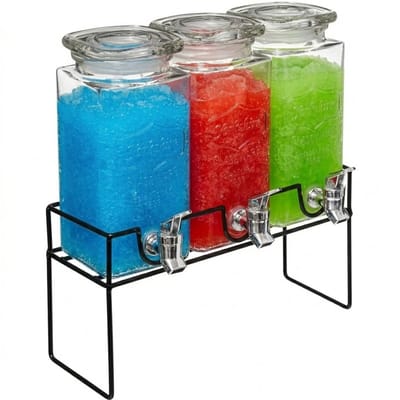 Urban Living Drankdispensers set - limonade tap - 3x cilinders - glas - 1,5 liter - metalen houder - water - sappen