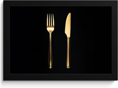 Fotolijst inclusief poster - Posterlijst 30x20 cm - Posters - Bestek - Goud - Mes - Vork - Foto in lijst - Keuken decoratie muur - Wanddecoratie accessoires - Muurdecoratie - Schilderijen