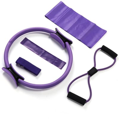 Ensemble de 5 pièces Anneau de Pilates Latex Serviette Corde Expander de Poitrine Ceinture d'Étirement Boucle de Résistance purple
