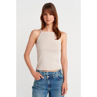 Slim Fit Halter Gebreide Blouse met Strikdetail