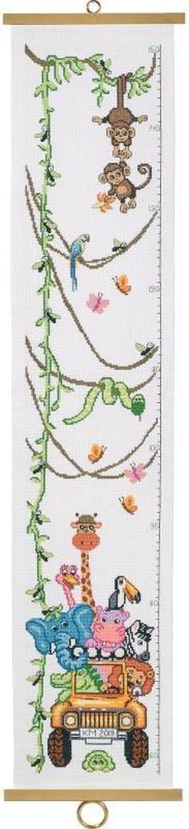 borduurpakket 35-8315 jungle, dieren in de auto, groeimeter/meetlat