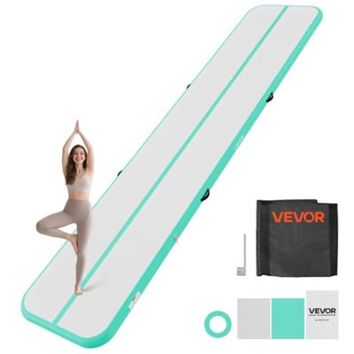 VEVOR Opblaasbare Gymnastiekmat 500x100x10 cm Airtrack Gymnastiekmat voor Training, Wedstrijden en Yoga, met Antislipoppervlak, 600W Elektrische Luchtpomp, Reparatiepatch, Mondstukken en Tas, Mintgroen
