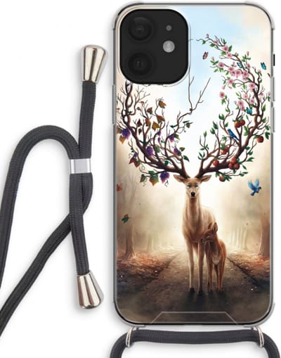 Case Company® - Hoesje met koord geschikt voor iPhone 12 mini hoesje met Koord - Seasons Change - Telefoonhoesje met Zwart Koord - Bescherming aan alle Kanten en Over de Schermrand
