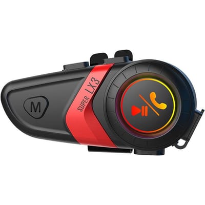 Casque de moto BT5.0, kit d'interphone sans fil, réduction du bruit, casque étanche pour mains libres, musique stéréo, réponse automatique rouge