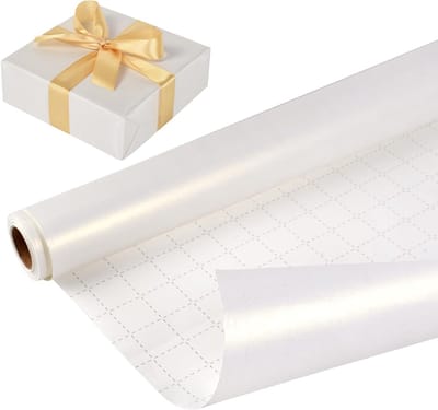 Effen wit cadeaupapier rol van 43 cm x 10 m, recyclebaar kraftpapier voor verjaardagen, bruiloften en feestdecoraties