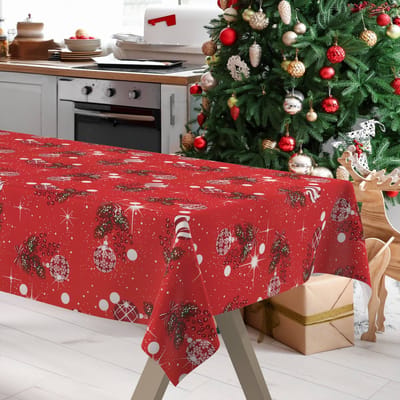 ANRO Tafelkleed Kerst maretak Rood 140cm x 20m Rechte rand Afwasbaar Waterafstotend Binnen & Buiten