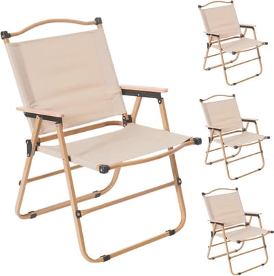 Opvouwbare Stoelen - Draagbare Buitenstoelen - Kamperen Vissen Strand - Met Houten Leuning - Tot 150 kg - Kaki