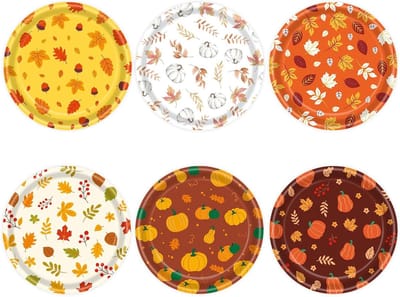 48PCS Autumn Paper Plates 18cm, Thanksgiving Pumpkin Maple Leaves Party Plates Disposable Cake Dessert Plate for - ShopVlot