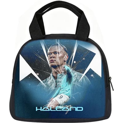 Leer, Reizen Handtas Geïsoleerde Lunchtas Herbruikbare Haaland Lunchbox Voetbalster Student Bento Voedselcontainer Zakken