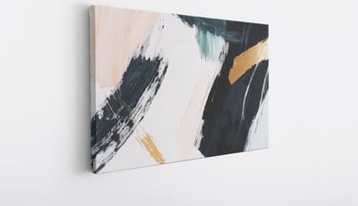 Saammp Canvas Schilderij - Wit - Penseelstreken - Goud - Abstract - 40x30 - Foto op canvas - Wanddecoratie - Muurdecoratie Woonkamer - Kantoor Decoratie
