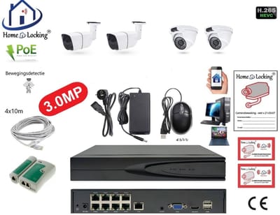 Home-Locking complete set PoE camera beveiligingssysteem met bewegingsdetectie camera's en NVR 8ch 8MP H265 met 4 camera's 3.0MP CS-4-1472