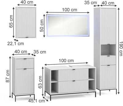 Vicco Badkamermeubelset Eliza, Wit, 5-delig