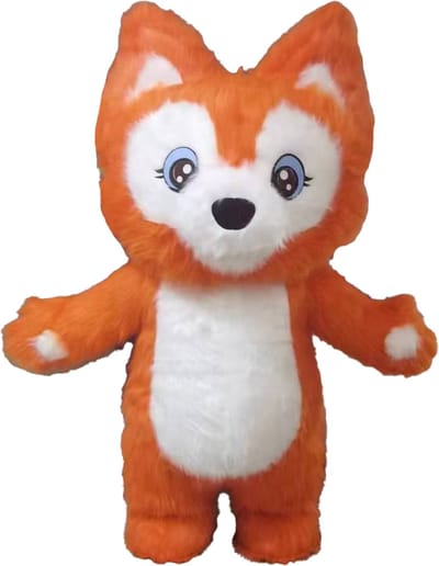 KIMU® Mega Opblaasbare Mascotte Vos Oranje - 2 Meter Fox Kostuum Opblaasbaar Pak - Groot Vossenpak Opblaaspak - Opblaas Vossenjacht Festival