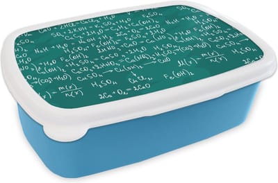 Broodtrommel Blauw - Lunchbox - Brooddoos - Scheikunde - Krijtbord - Cijfers - Patroon - 18x12x6 cm - Kinderen - Jongen