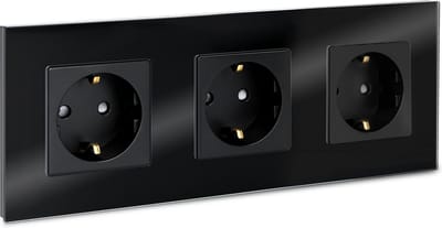 Navaris glazen wandcontactdoos met aansluitmateriaal - Contactdoos met glazen frame - Drievoudige stopcontacten cover - Stopcontact doos - Zwart