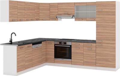 Vicco Hoekkeuken R-Line, Sonoma/Wit, 287 x 227 cm, WB Antraciet