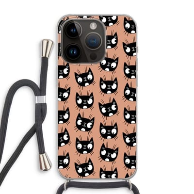 Case Company® - Hoesje met koord geschikt voor iPhone 14 Pro hoesje met Koord - Kat - Telefoonhoesje met Zwart Koord - Bescherming aan alle Kanten en Over de Schermrand