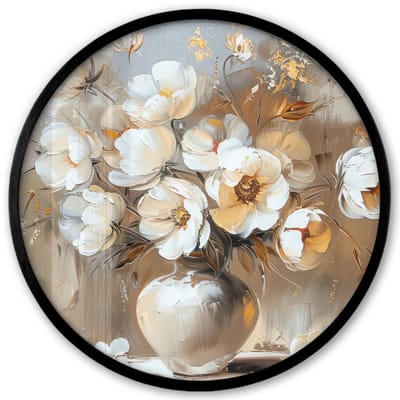 Poster in lijst Rond - Fotolijst 40x40 cm - Posters - Vaas - Bloemen - Kunst - Goud - Ronde posterlijst zwart - Decoratie - Wanddecoratie woonkamer - Muurdecoratie slaapkamer