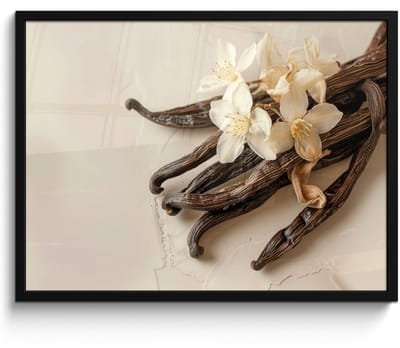 Fotolijst inclusief poster - Posterlijst 70x50 cm - Posters - Vanille - Bloemen - Beige - Foto in lijst - Keuken decoratie muur - Wanddecoratie accessoires - Muurdecoratie - Schilderijen