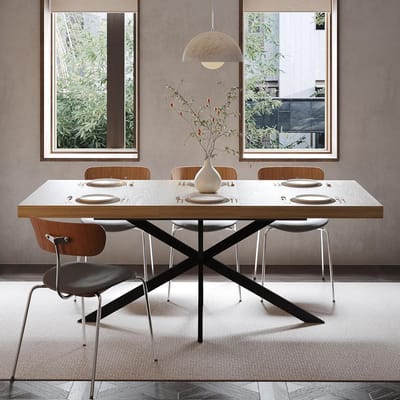 Uittrekbare eettafel - Keukentafel uitschuifbaar - Flexibele eetruimte - Verborgen opbergvak - 140-180 cm - Naturel