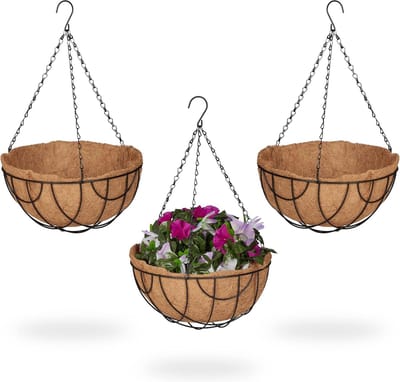 Hangende Plantenmanden Set van 3 - Kokos & Metalen Frame voor Binnen en Buiten