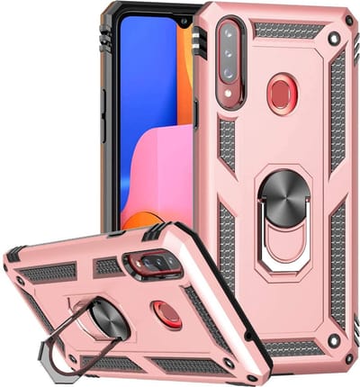 HB Hoesje Geschikt voor Samsung Galaxy A20S Roségoud - Anti-Shock Hybrid Armor Back Cover - Hoes met Kickstand Ring