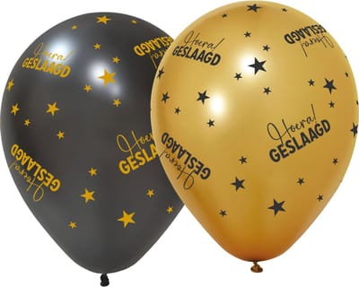 6 Ballonnen 12" 3 met goud / 3 zwart - You did It Golden Celebrations - Versiering Slinger Feestdecoratie Decoratie Verjaardag Jubileum Ballon Feest