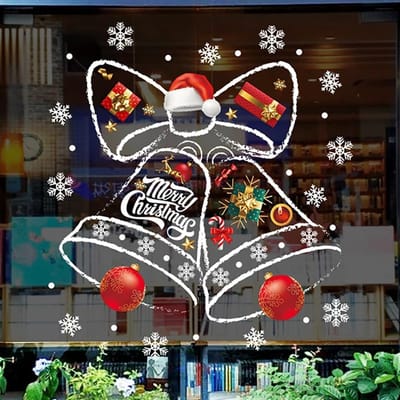 Kerstbel raamsticker - Kerst raamstickers decoraties - Raamsticker - Feestelijke raamdecoratie - Sneeuwvlok raamstickers - PVC-stickers - Kerstversiering - voor kerst- en feestdecoratie - 45x60cm