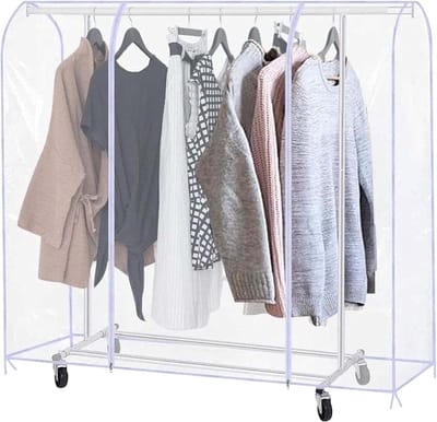 Kledinghoes lengte 180 cm - Grote transparante hoes met ritssluiting - Waterdichte beschermhoes voor kledingstandaard - Beschermt kleding tegen zon en stof Hoes voor kledingrek