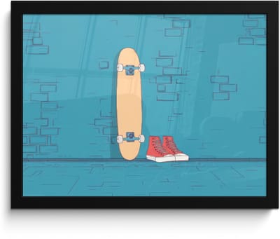 Poster in lijst - Fotolijst 40x30 cm - Posters - Skateboard - Gympen - Rood - Minimalistisch - Posterlijst zwart - Decoratie - Wanddecoratie woonkamer - Muurdecoratie slaapkamer - Kerstversiering - Kerstdecoratie voor binnen - Kerstmis