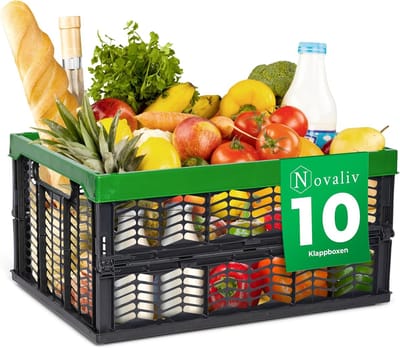 Opvouwbare dozen opvouwbaar stevig 10x 30L groen zwarte manden boodschappenbox opvouwbare dozen set draagdoos opbergmanden boodschappenmanden manden opbergkeuken