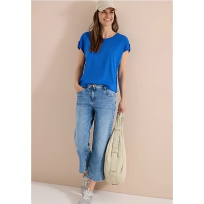 Shirt met ronde hals en omslagdetail