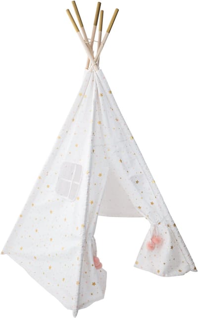 Atmosphera Kids Tipi tipi wigwam wit met gouden en roze sterren - Speeltent - Hoogte 160 cm - Katoen