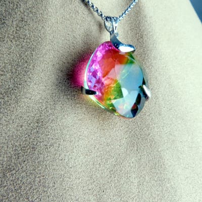 Hetty'S - Extravagante - 925 zilveren hanger - Watermeloen Tourmalijn Cushion Cut 77.10 karaat - compleet met lange echt zilveren ketting van 60 cm