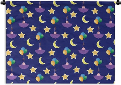 Wandkleed - Wanddoek - Sterren - Patronen - Paraplu - Geboorte - 120x90 cm - Wandtapijt