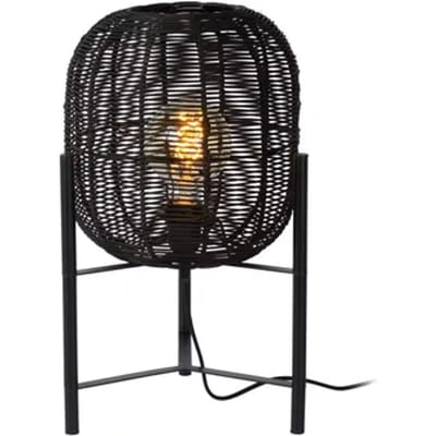 Lucide Tafellamp Hermine - Rotan - Zwart - Diam. 30cm - E27-fitting