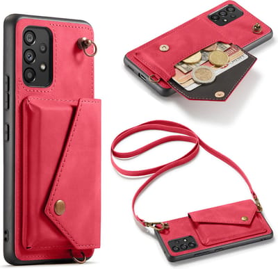 Casemania Hoesje Geschikt voor Samsung Galaxy A33 5G - Royal Fuchsia - Luxe Backcover met Koord en Magnetische Sluiting - Portemonnee Wallet Case met Pasjeshouder en Opbergvak - Lanyard Telefoonhoes - Cord Case