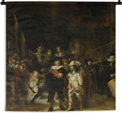 Wandkleed - Wanddoek - De Nachtwacht - Kunst - Oude meesters - Rembrandt - 180x180 cm - Wandtapijt