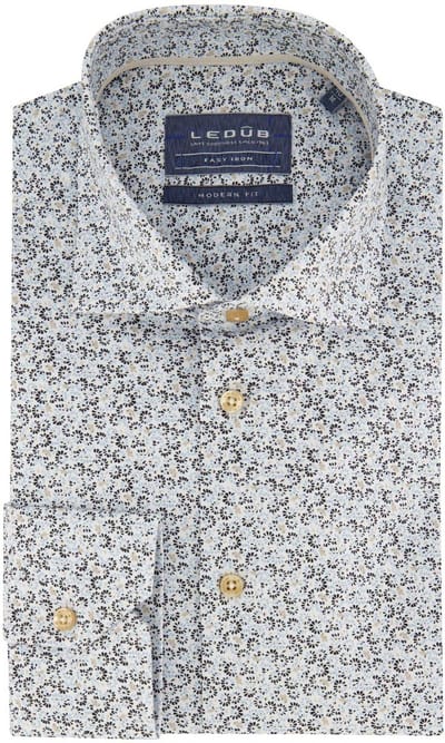 Ledub overhemd Modern Fit New blauw geprint katoen