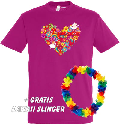 T-shirt Love Peace Hart | Love for all | Gay pride | Regenboog LHBTI | Fuchsia | maat XS