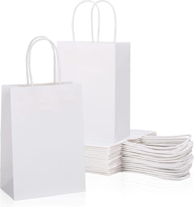 Papieren zakken met handvat wit - 60 stuks - cadeauzakjes kraftpapier - feestgunst verpakking - 21 x 16 x 8 cm