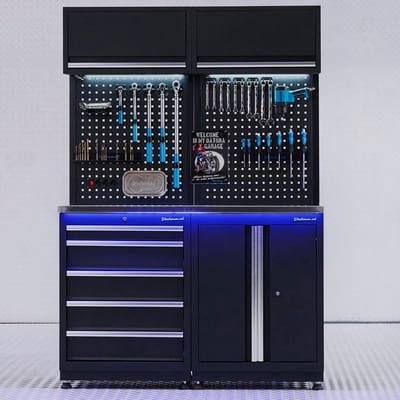 Datona® Werkplaatsinrichting PREMIUM RVS met deuren- en ladekast - 135 cm - Zwart