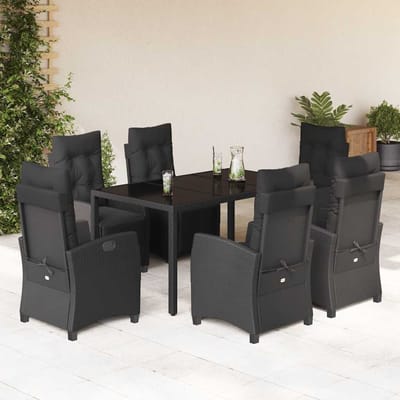 vidaXL - 7-delige - Tuinset - met - kussens - poly - rattan - zwart