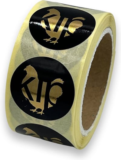 Kip sticker - 250 Stuks - rond 25mm - goud - zwart - poeliers etiket - verpakkingssticker - food sticker - voedseletiket - HACCP sticker