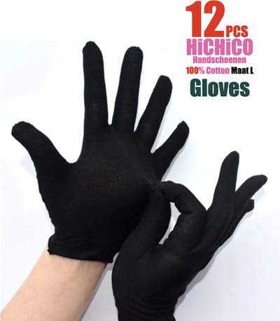Katoenen handschoenen Zwart L - 12Stuks/6Paar Beschermende Handschoenen - Gezondheidszorg - Ziekenhuis - Beauty Center - Kapper - Salon Spa Tattoo – Jewelry - Eczeem - Allergie - Handcrème - Juweliers - Munt handschoen